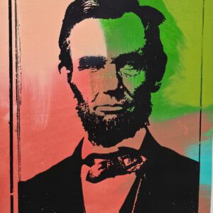 Stencil portrait of bearded man with colorful background