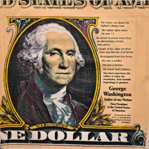 Vintage dollar bill portrait with printed life story
