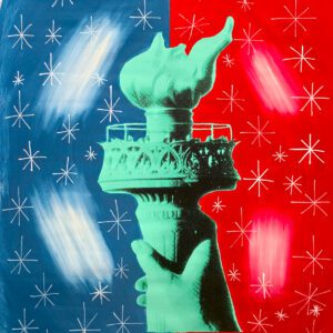 Pop-art Statue of Liberty torch red and blue