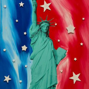 Statue of Liberty with red and blue stars