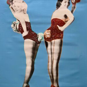 Two pinup showgirls tipping hats