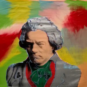 Portrait of historical composer on colorful abstract background
