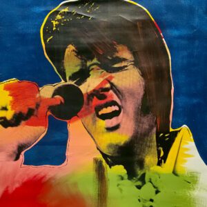 Colorful pop-art singer portrait with microphone