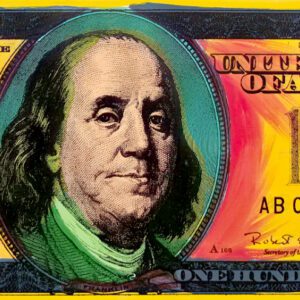 Colorful stylized US $100 bill with portrait