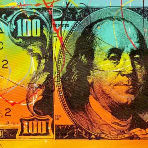 Colorful pop-art hundred-dollar bills