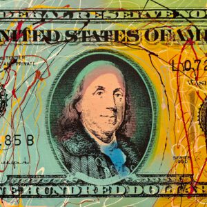 Colorful graffiti on US one-hundred-dollar bill