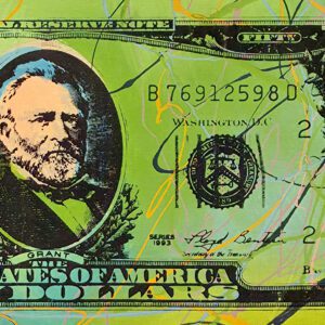 Colorful painted US fifty-dollar bill