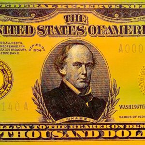Colorized vintage United States ten-thousand dollar bill