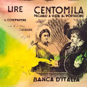 Colorful painted Italian 100,000-lire banknote