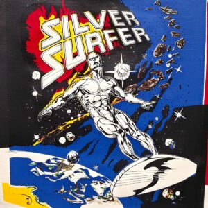 Silver Surfer on cosmic surfboard