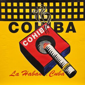 Cohiba cigar pack logo with smoking cigar