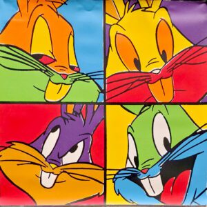 Four-panel pop-art Bugs Bunny faces