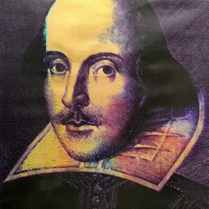 Colorful stylized portrait of man wearing ruff