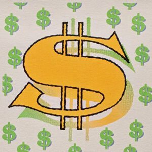Yellow dollar sign with repeating green dollar symbols