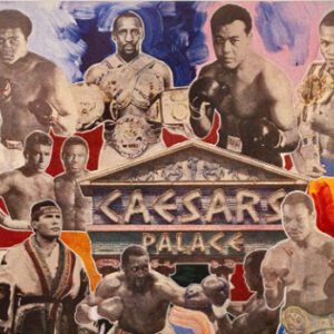 Boxing fighters collage featuring Caesars Palace sign