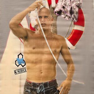 Man rinsing under shower with red lifebuoy