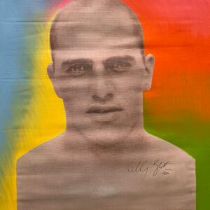 Monochrome male portrait on rainbow background