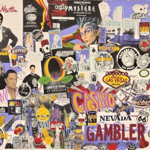 Colorful Las Vegas casino and gambling memorabilia collage