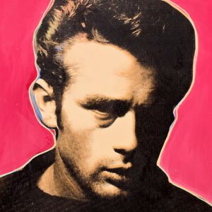 Stylized young person's portrait on pink background