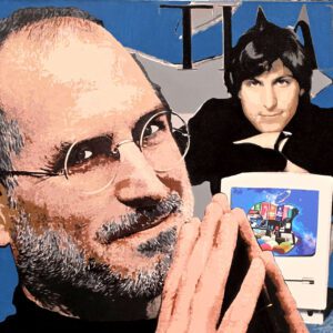 Portraits of a tech pioneer with vintage computer