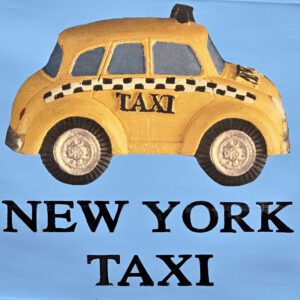 Yellow New York taxi illustration with text